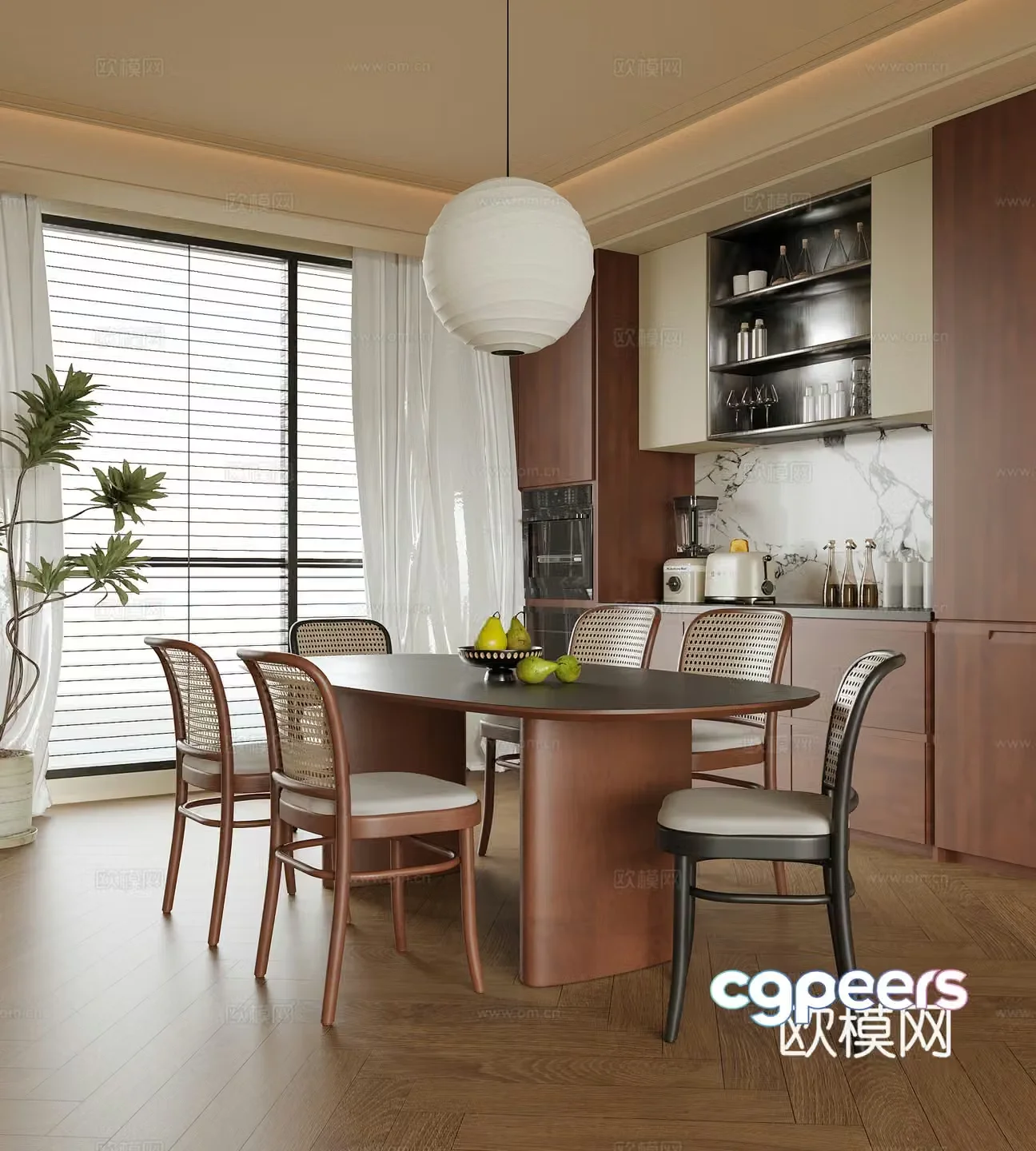 Modern restaurant sideboard dining table and chair 3d model