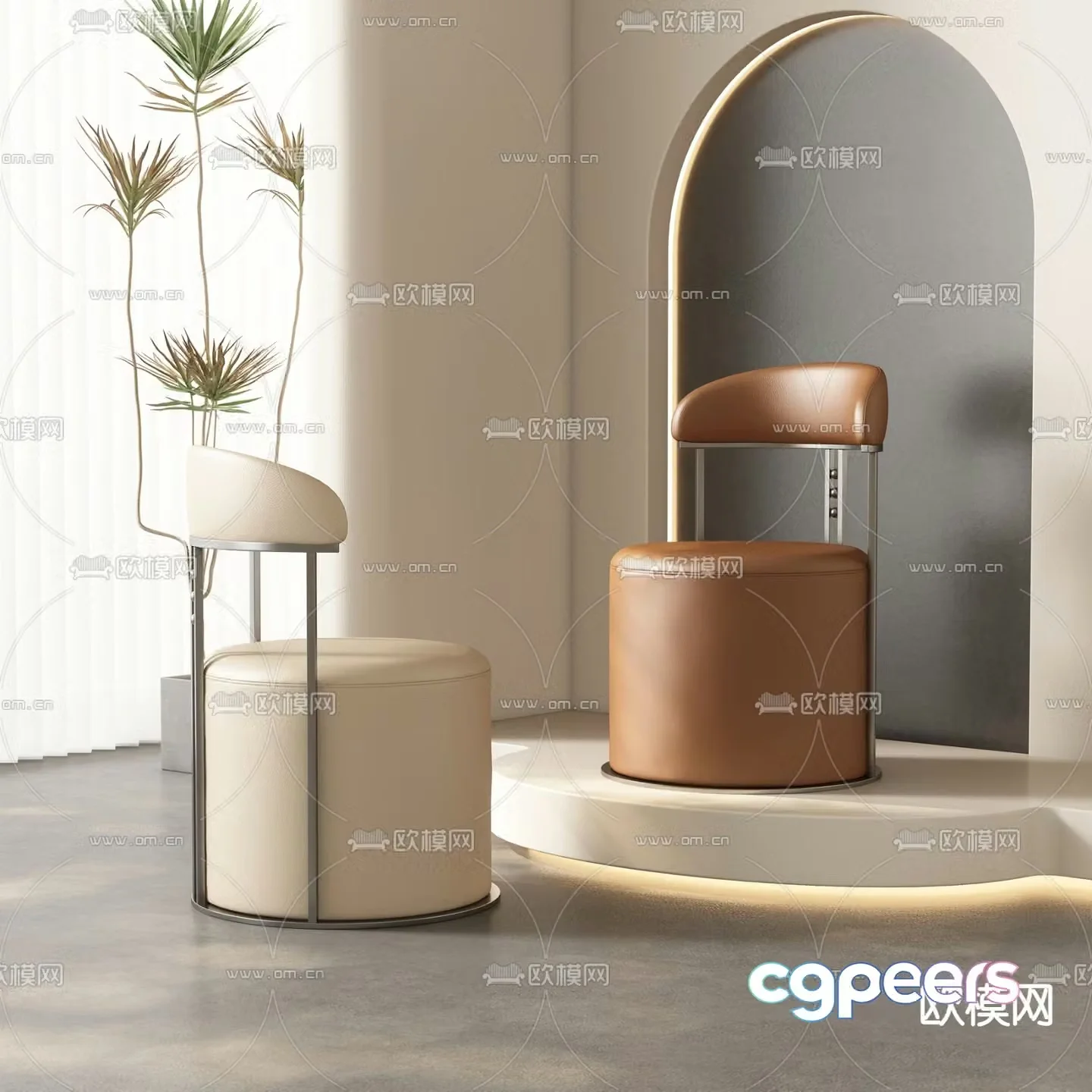 Leather dining chair leisure chair dressing chair 3d model