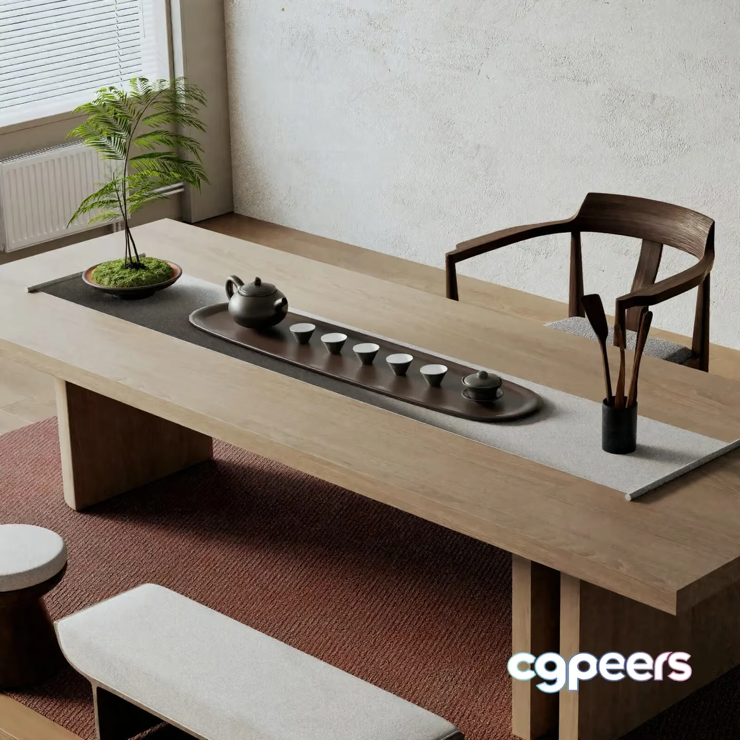 Traditional Asian Tea Room 3D Model – 7144 – VRAY Render