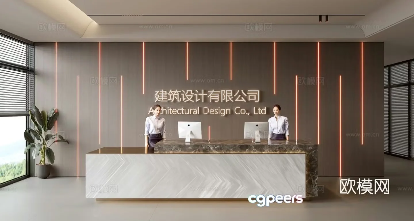 Modern company front desk reception area bar reception desk service desk 3d model