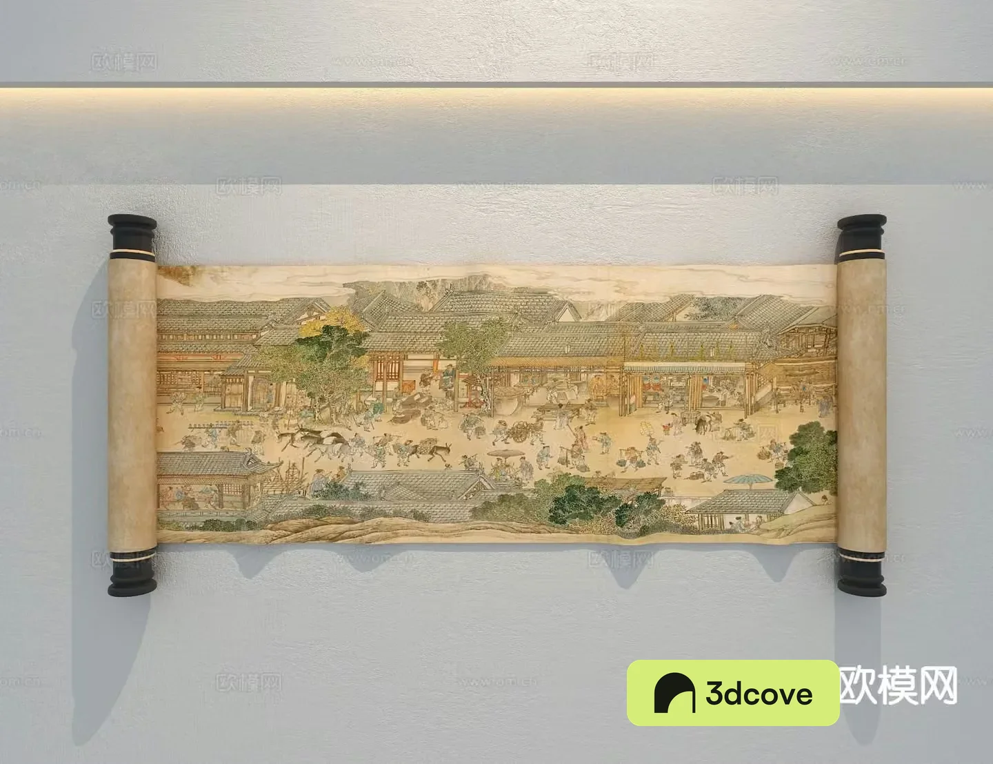 New Chinese scroll painting 3D model of Along the River During Qingming Festival