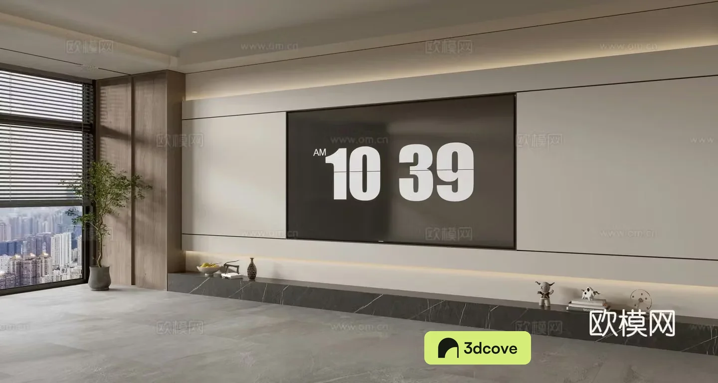 Modern simple living room light luxury TV background wall full wall TV cabinet