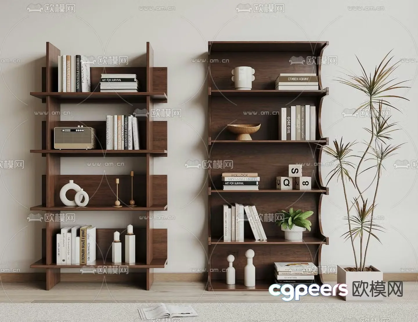 Wabi-sabi bookcase display cabinet shelf 3d model