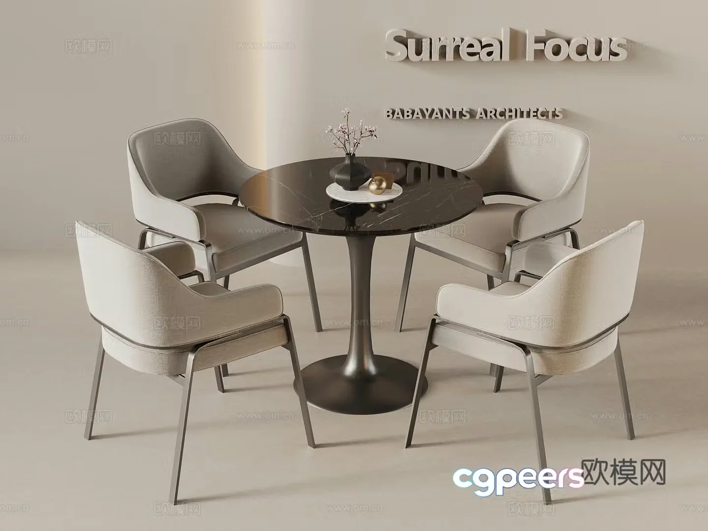 Modern dining table and chairs Round dining table and chairs Leisure chairs 3d model