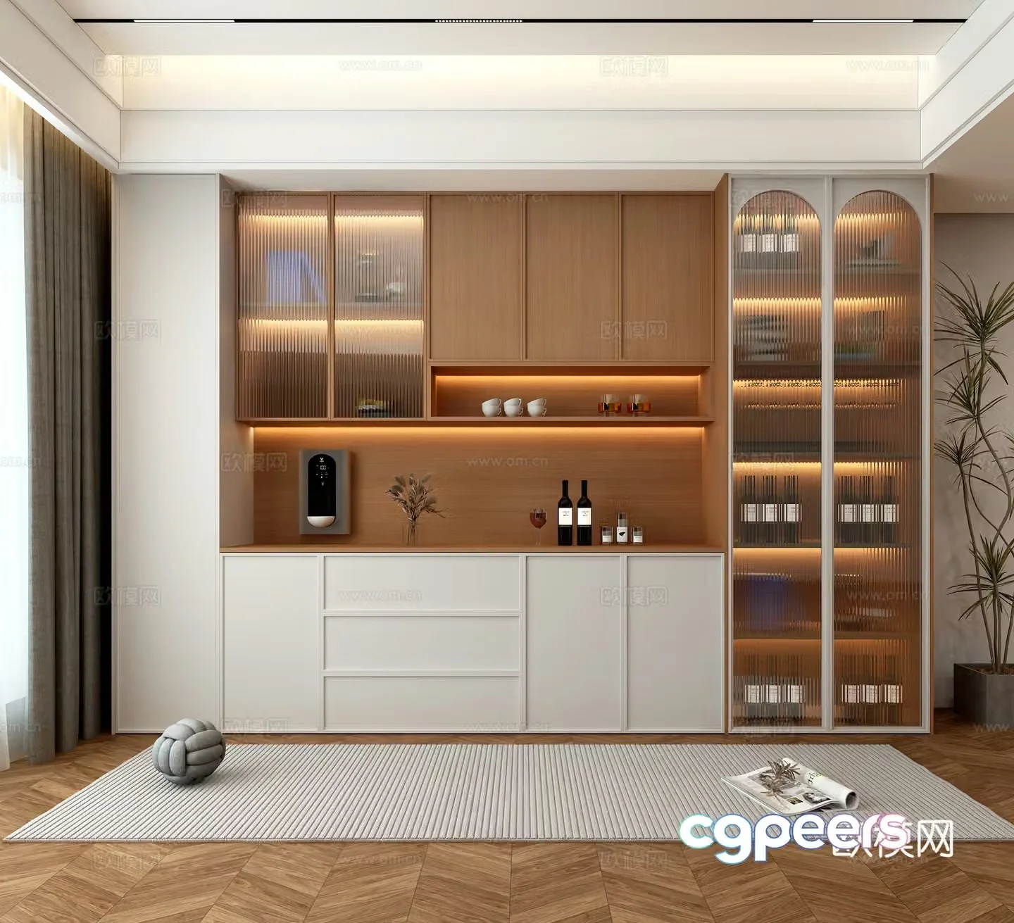 Modern medieval sideboard Modern medieval style wine cabinet Semi-open wine cabinet 3D model