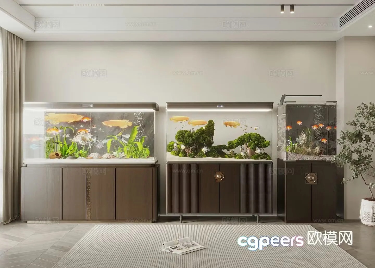 New Chinese style glass fish tank aquarium 3d model