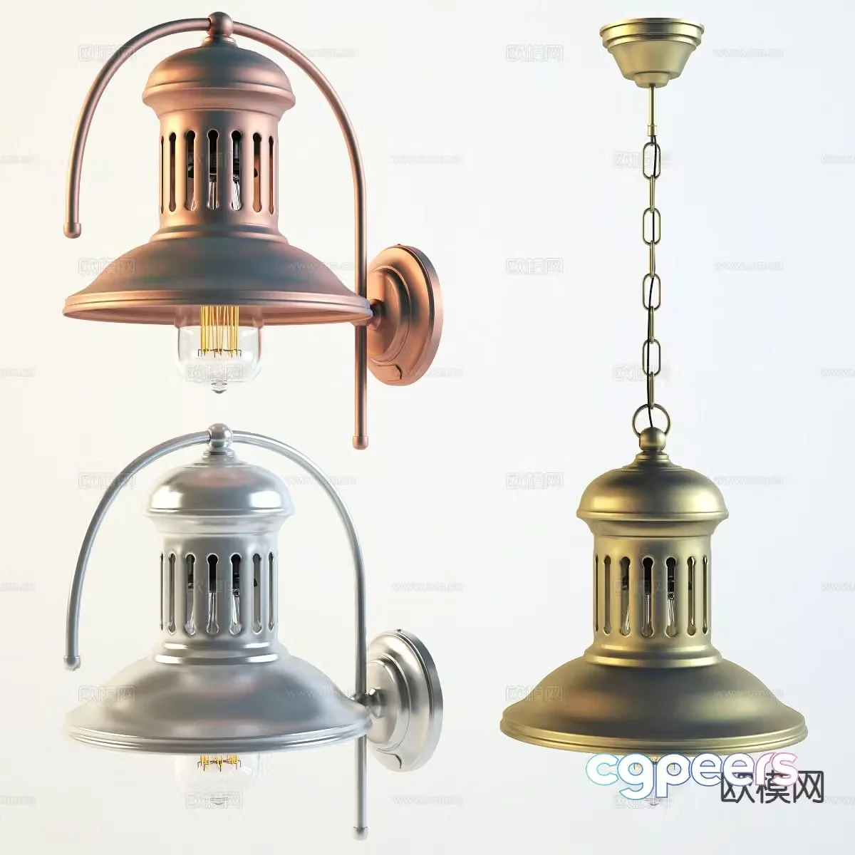 American wall lamp chandelier 3d model