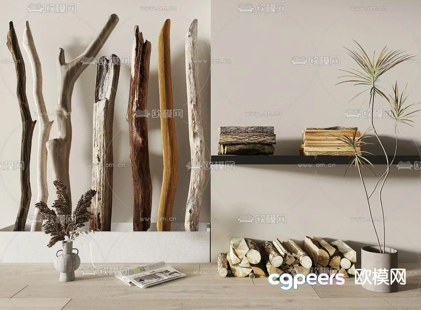 wood dead wood firewood pile 3d model