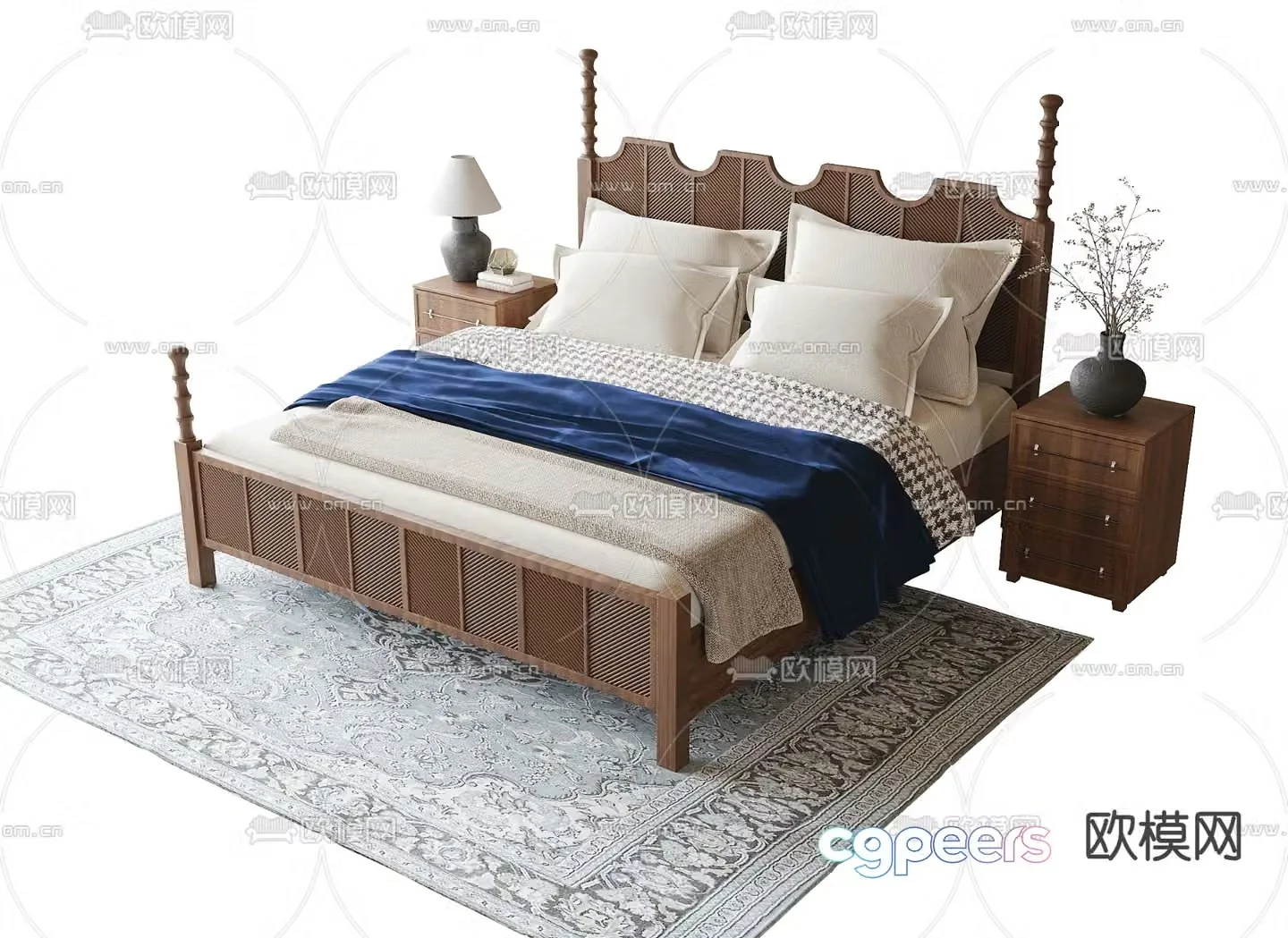 American double bed 3d model