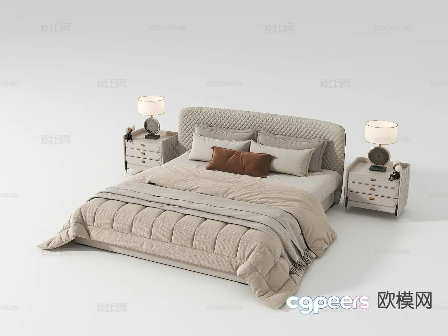 French double bed 3d model