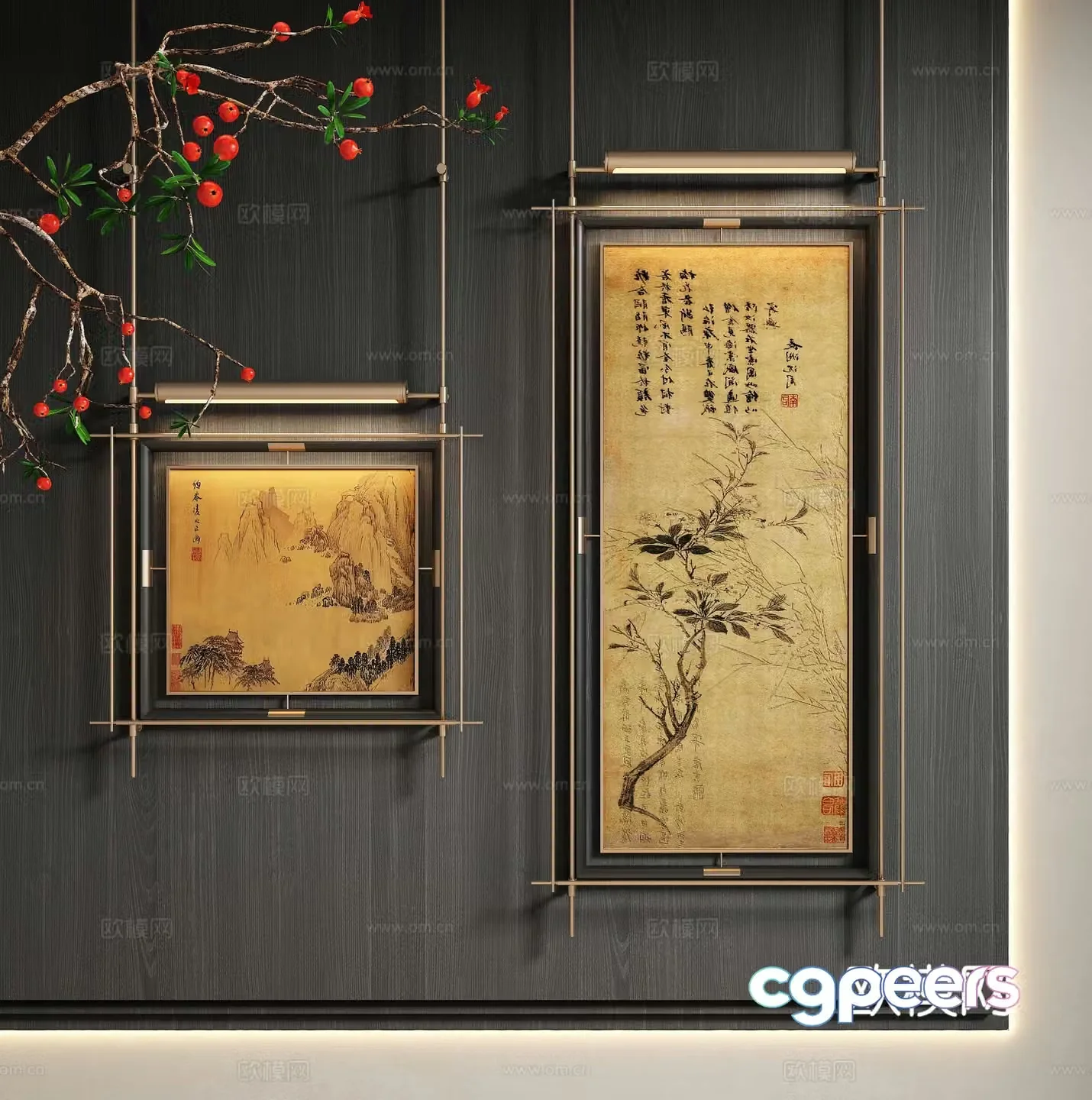 New Chinese style ink painting decorative painting 3D model