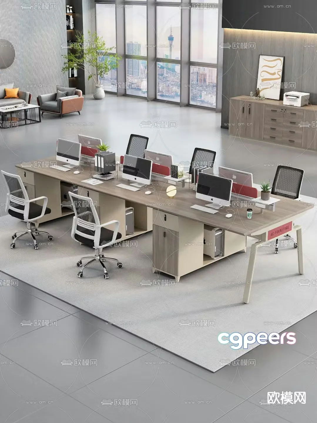 Office desk and chair position work station card position 3d model
