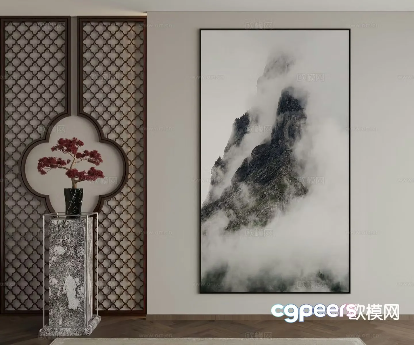 New Chinese style decorative painting mountain painting hanging painting 3D model