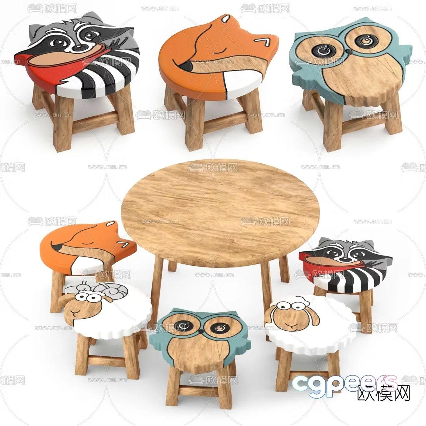 Modern children’s cartoon table and chair 3d model