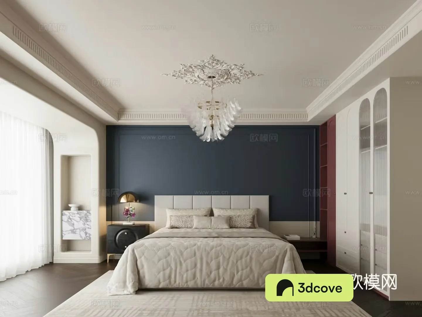 Modern light French bedroom French cream style ancient bedside table crystal chandeliers plaster lamp