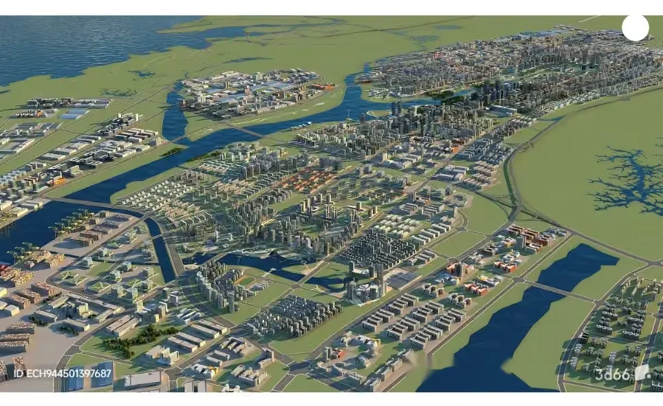 A Cityscape With Various Buildings And Roads 3D Model – 3655 – VRAY Render
