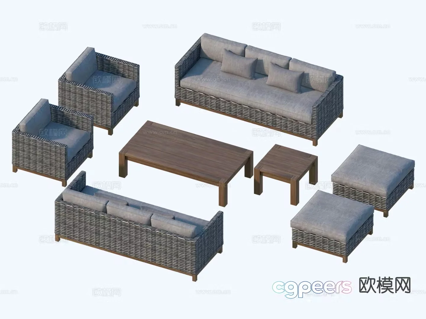 Modern outdoor sofa rattan sofa 3d model