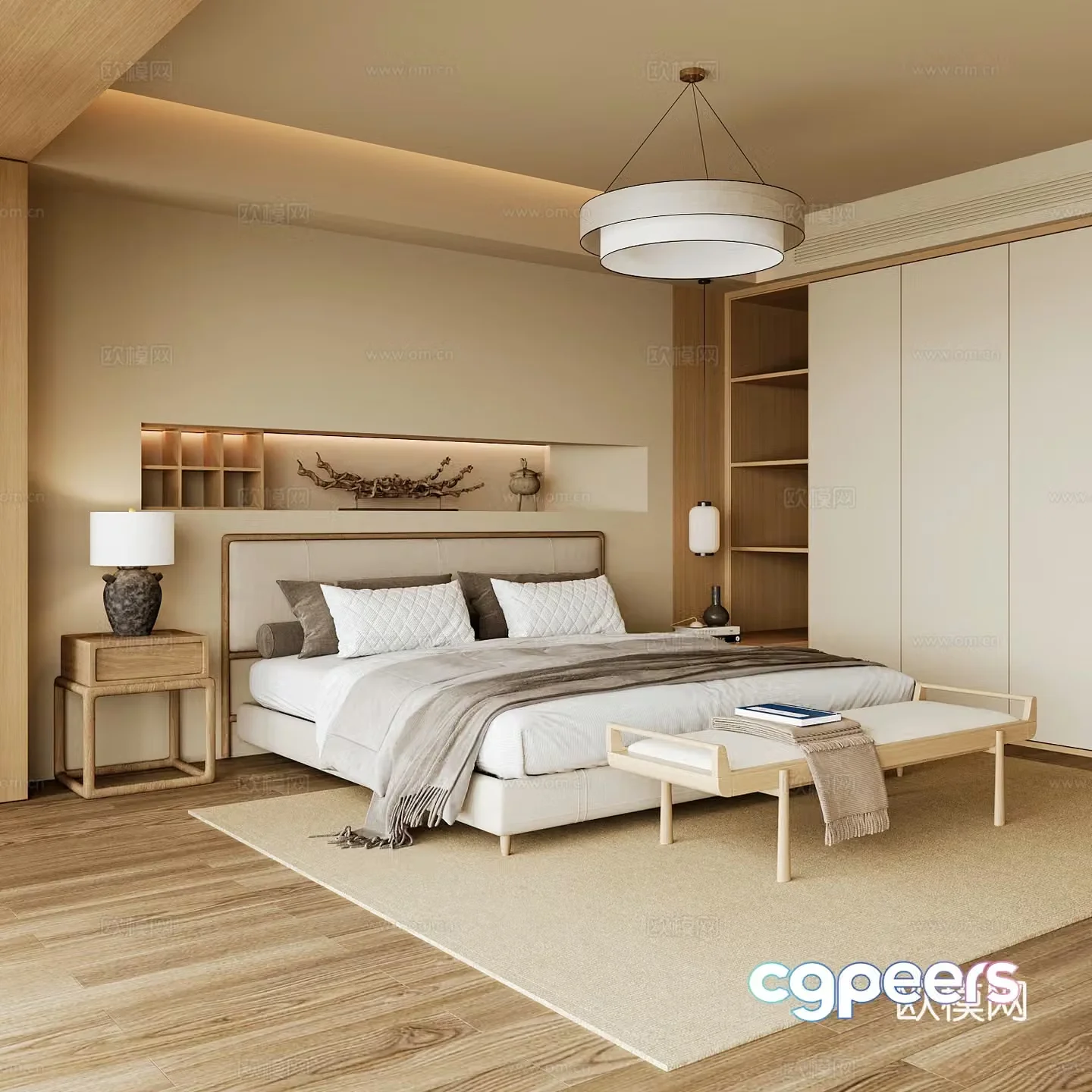 New Chinese style home bedroom Song family aesthetic bedroom Song style bedroom New Chinese style double bed New Chinese 3D model