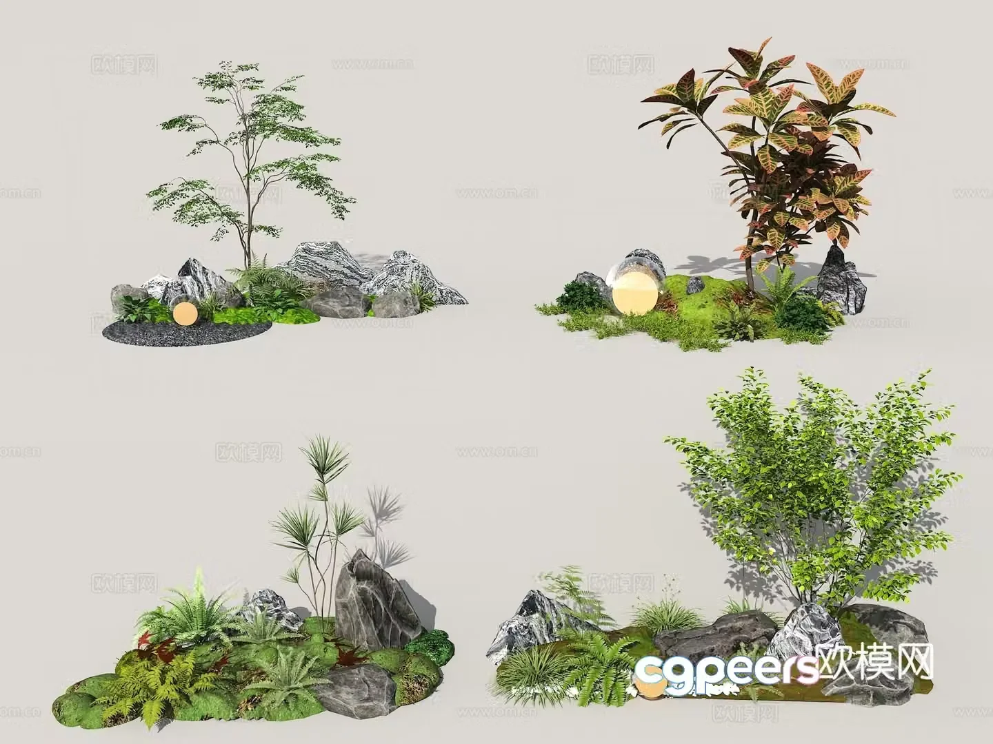 Garden small scenery Garden plant group Garden stone Stone combination New Chinese style courtyard sketch 3D model