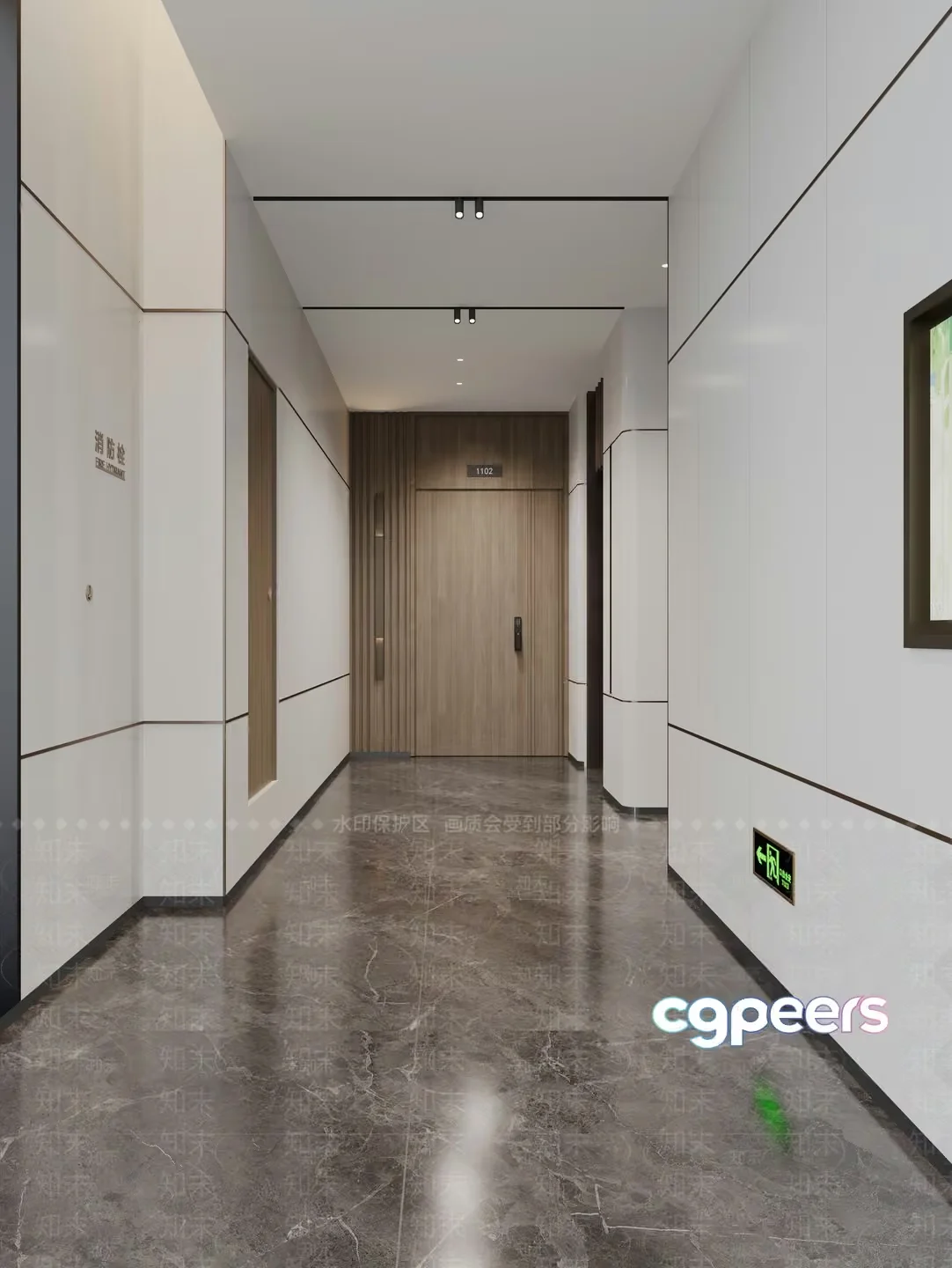 The Main Subject Is A Hallway With A Door At The End 3D Model – 15198 – VRAY Render