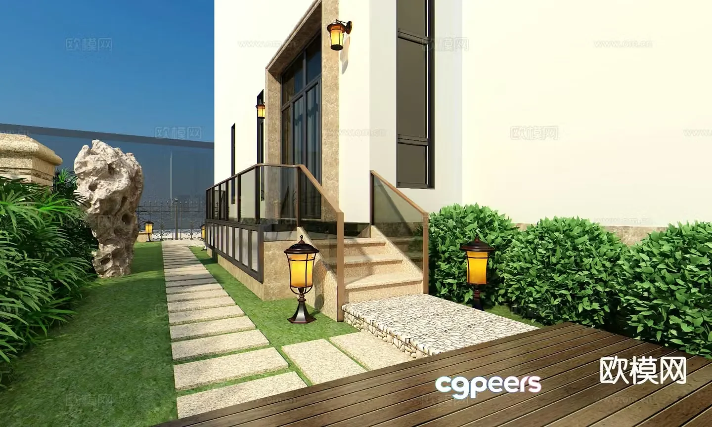Simple European villa garden courtyard landscape 3D model