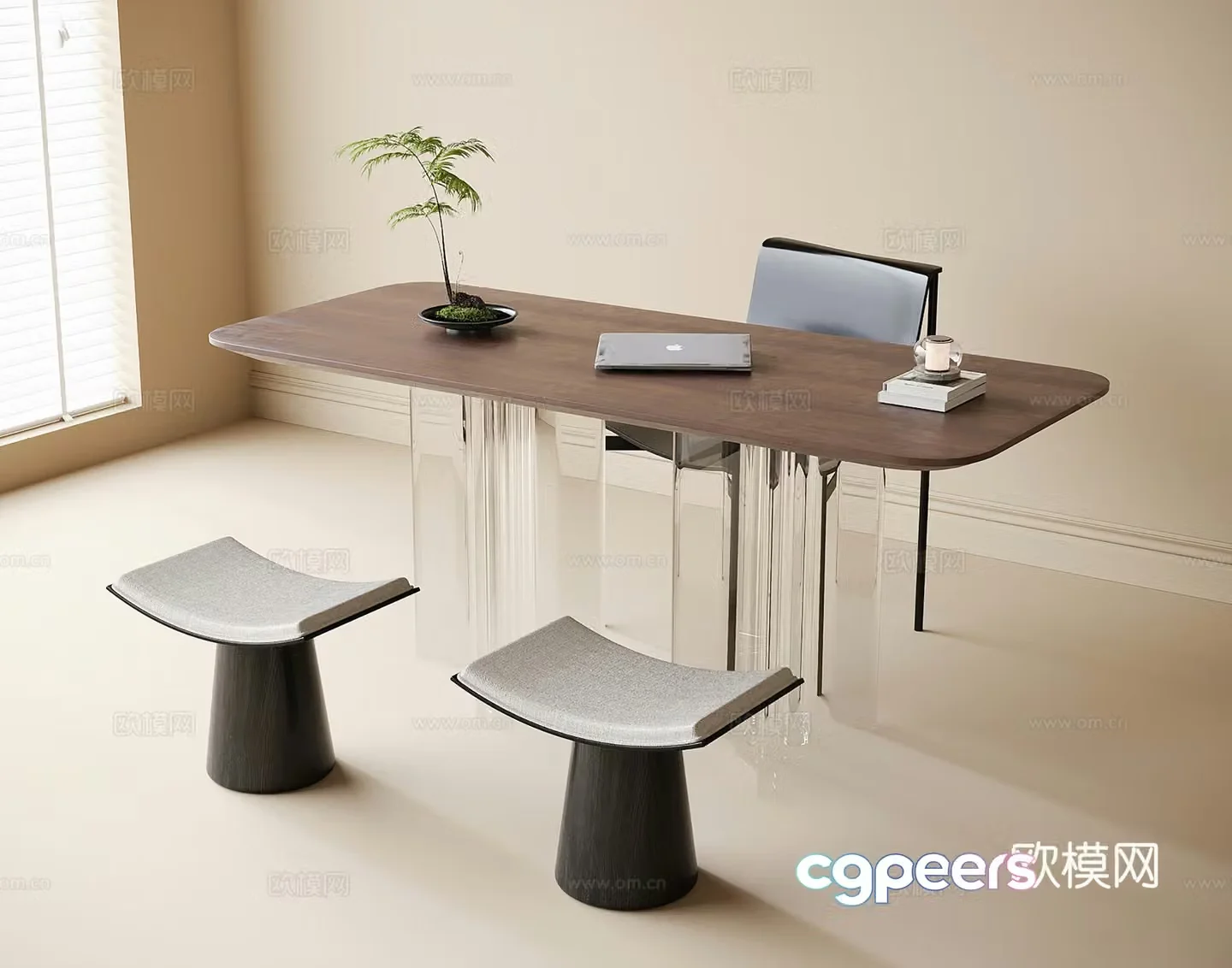 Modern desk and chair Tea table and chair Stool 3d model