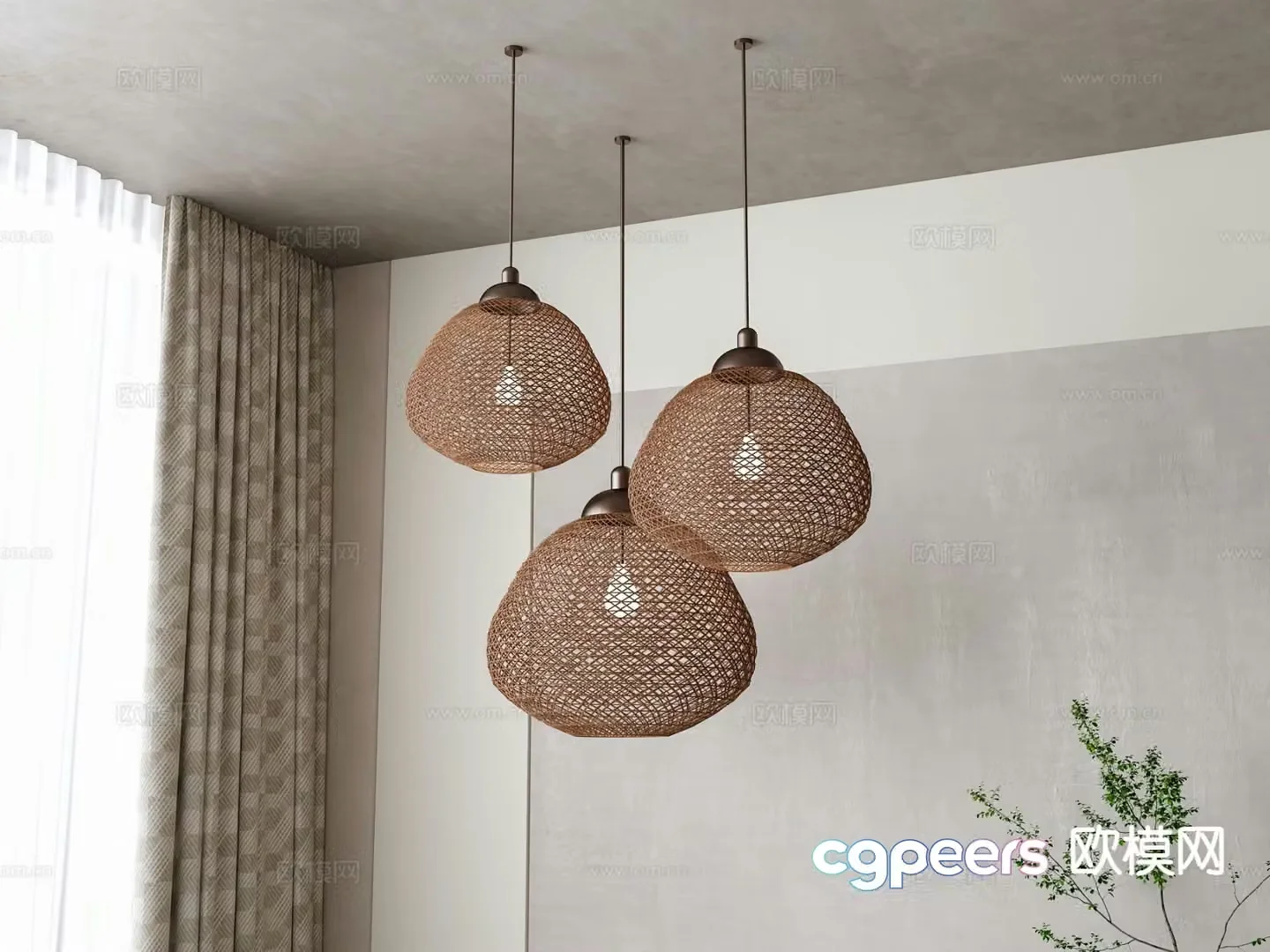 Wabi-sabi chandelier rattan chandelier 3d model