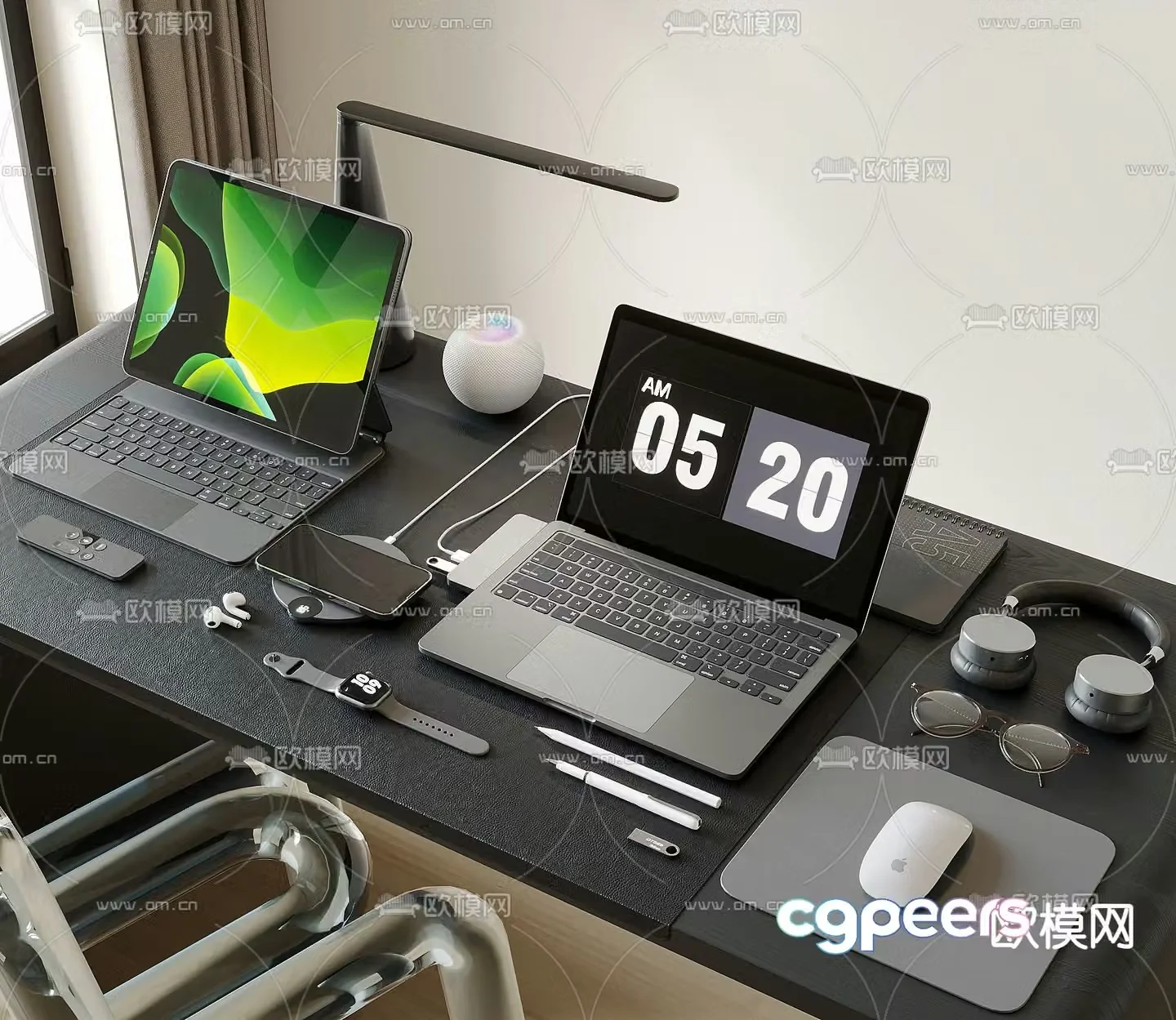 Office supplies computer mobile phone headphone 3d model