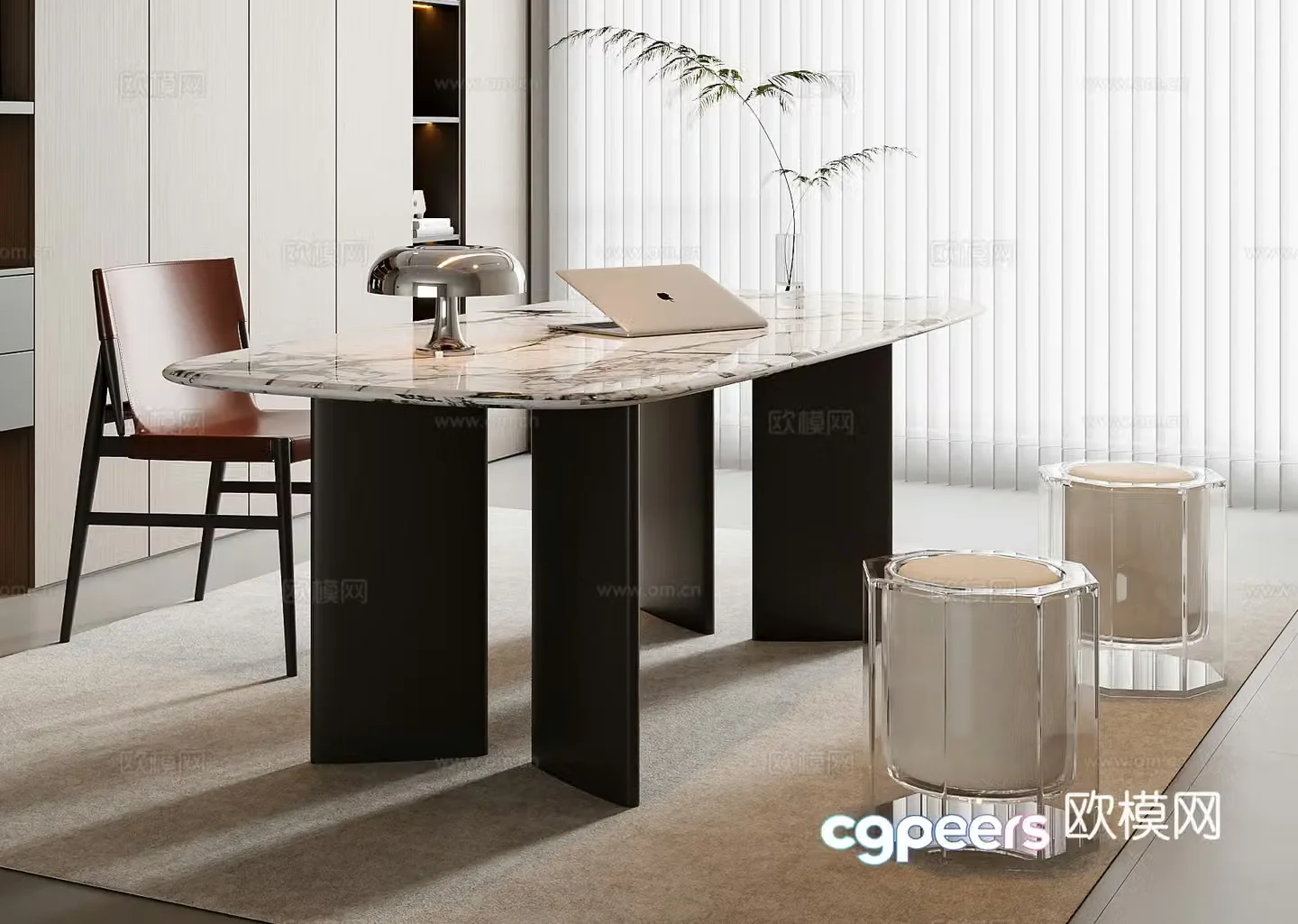 Italian desk and chair combination 3D model