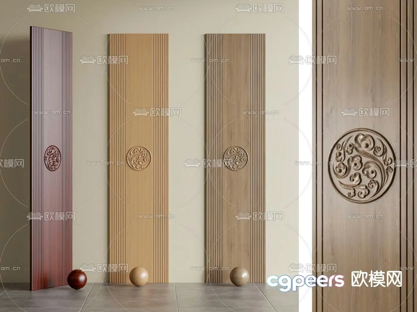 Pattern carved wainscoting solid wood wainscoting 3d model