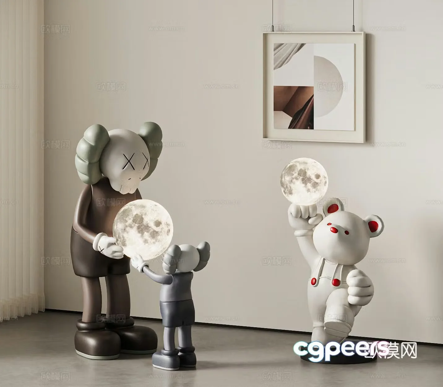 Modern Sculpture Doll Figure Floor Lamp KAWS Doll Doll 3D Model