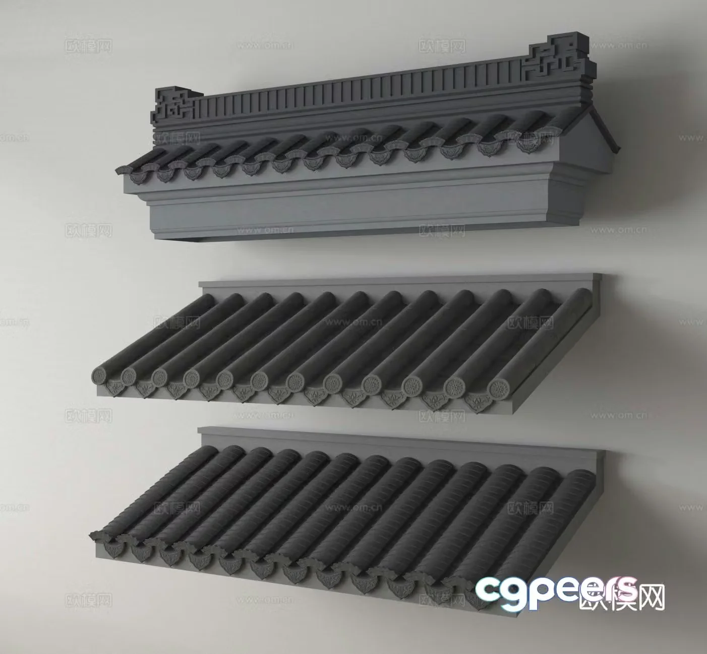 Chinese eaves roof tiles roof ridge 3d model