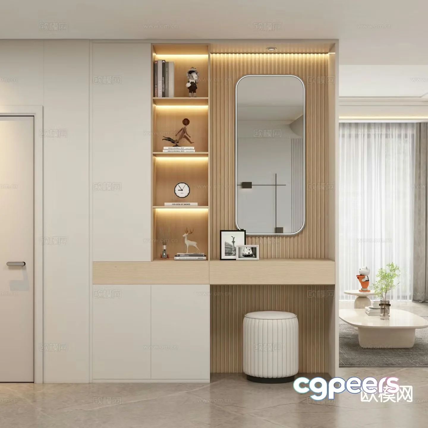 Cream style dresser integrated cabinet 3d model