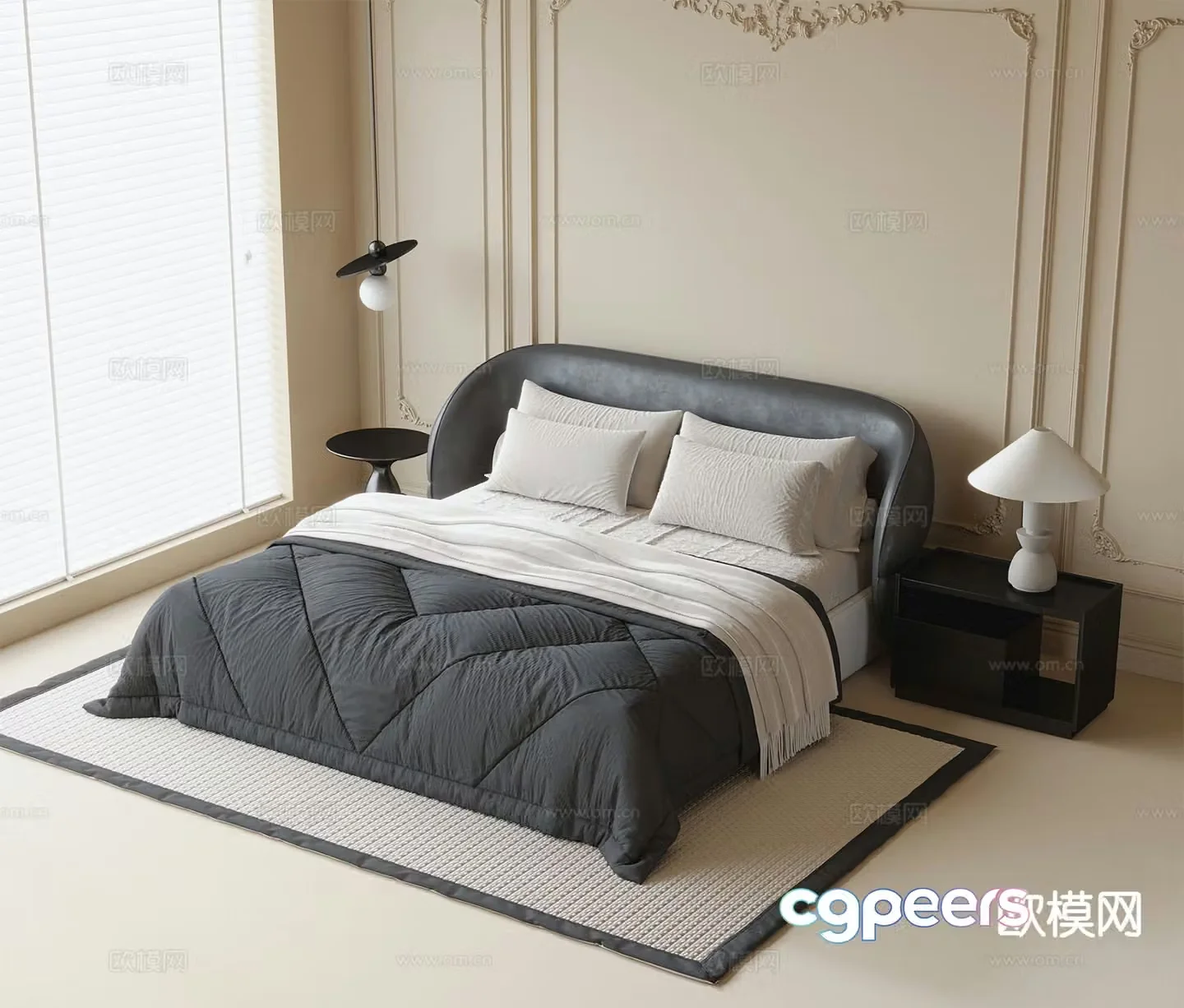 French double bed 3d model