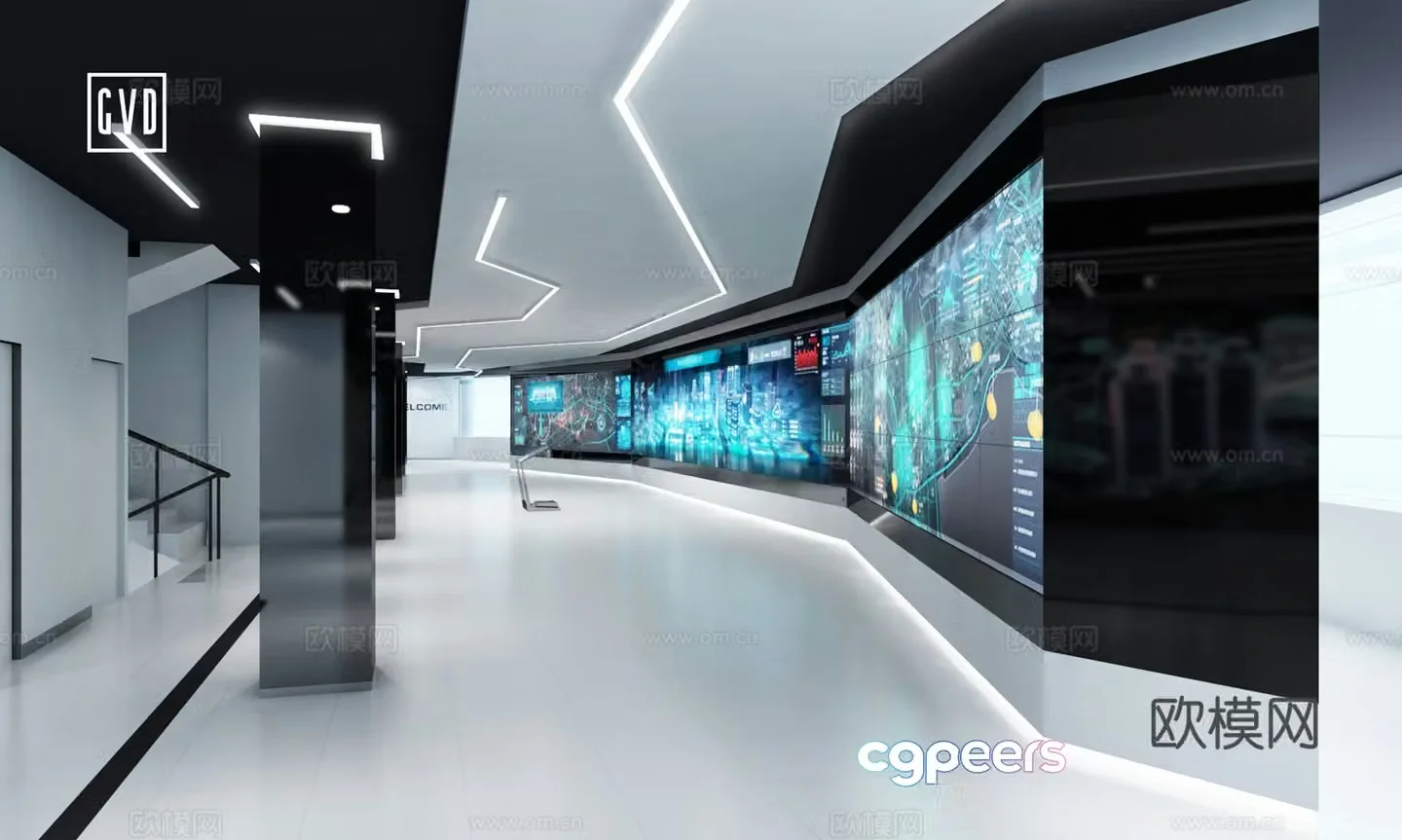 Modern Technology Exhibition Hall Management and Control Center Multimedia Interaction Large Screen Visualization Immersive Area Experience 3D Model