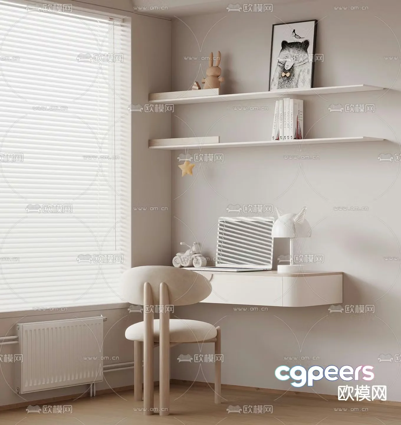Cream style desk writing desk 3d model