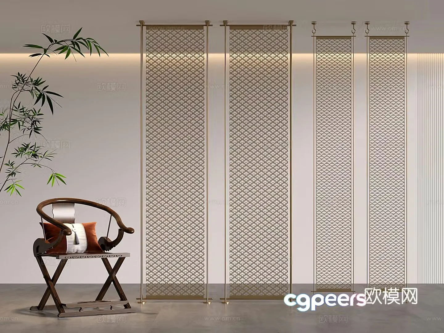 New Chinese-style steel wire mesh partition hollow partition metal screen partition 3D model