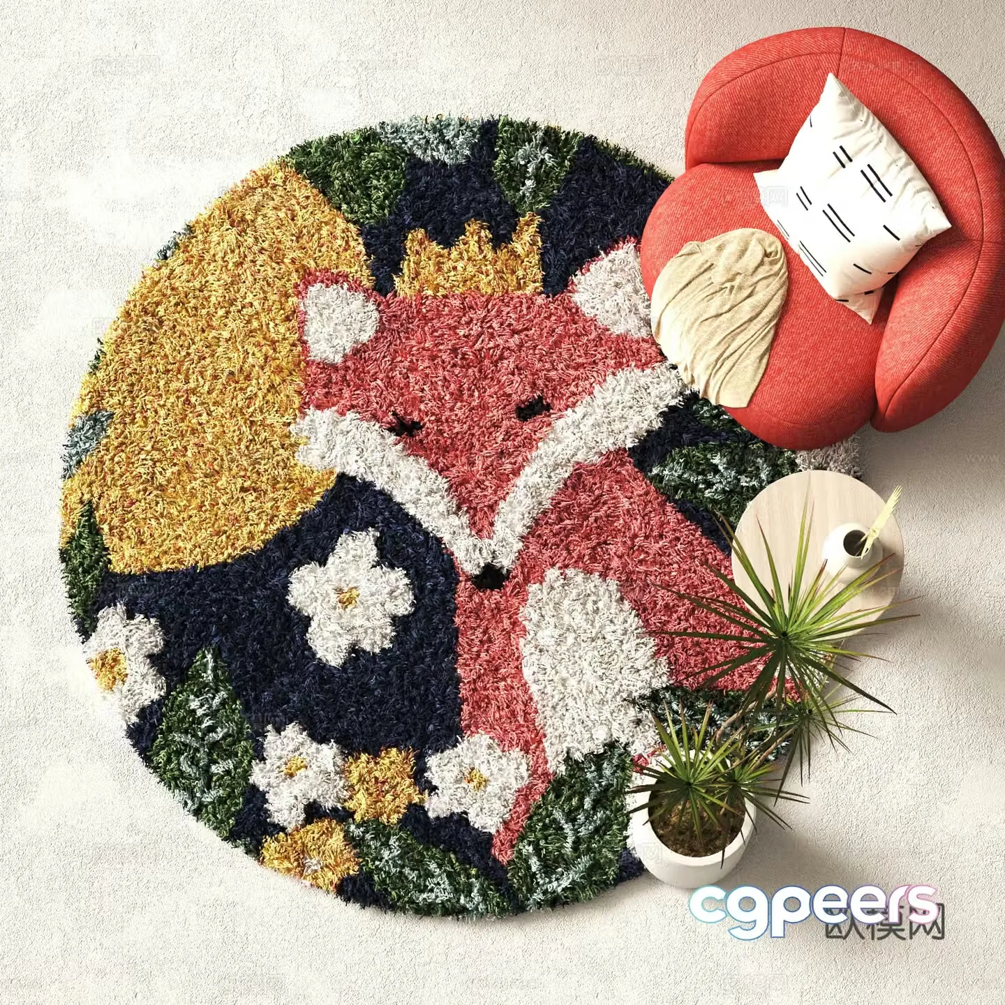 Modern round carpet Plush carpet 3d model