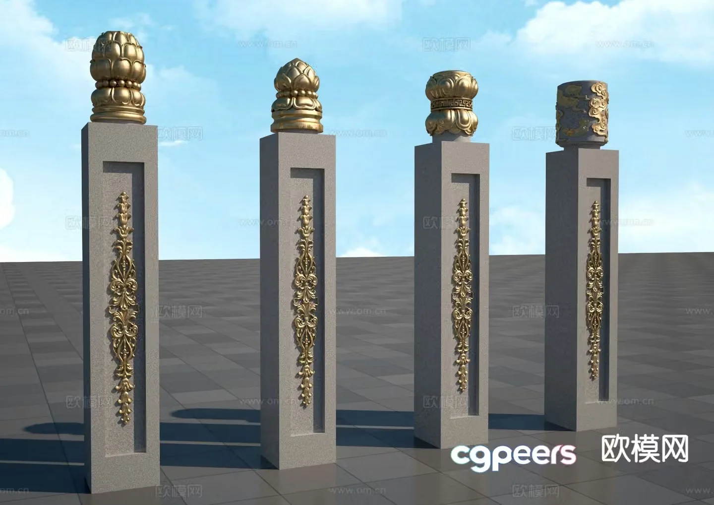 Lotus shaped stigma horse bolt landscape sculpture 3D model
