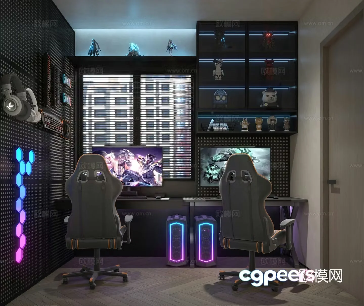 Modern e-sports room e-sports table and chair combination figure cabinet 3D model