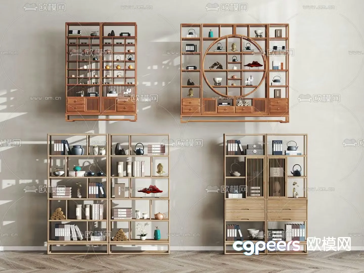 Bo Gu shelf New Chinese style bookshelf Tea cabinet 3D model