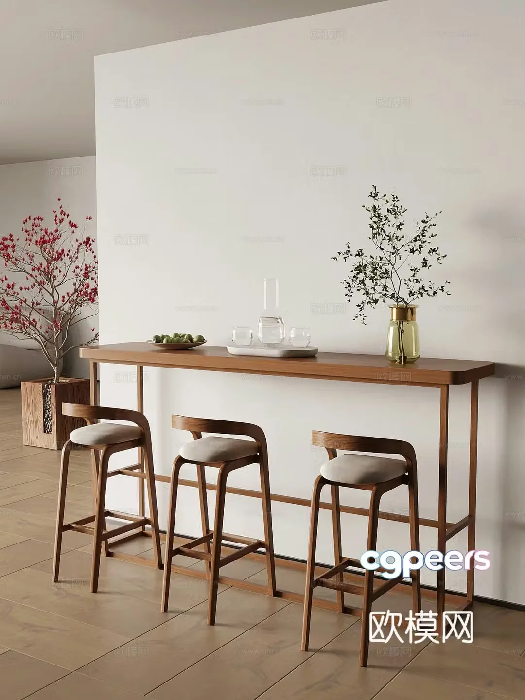 Middle style bar dining table dining chair bar chair 3d model
