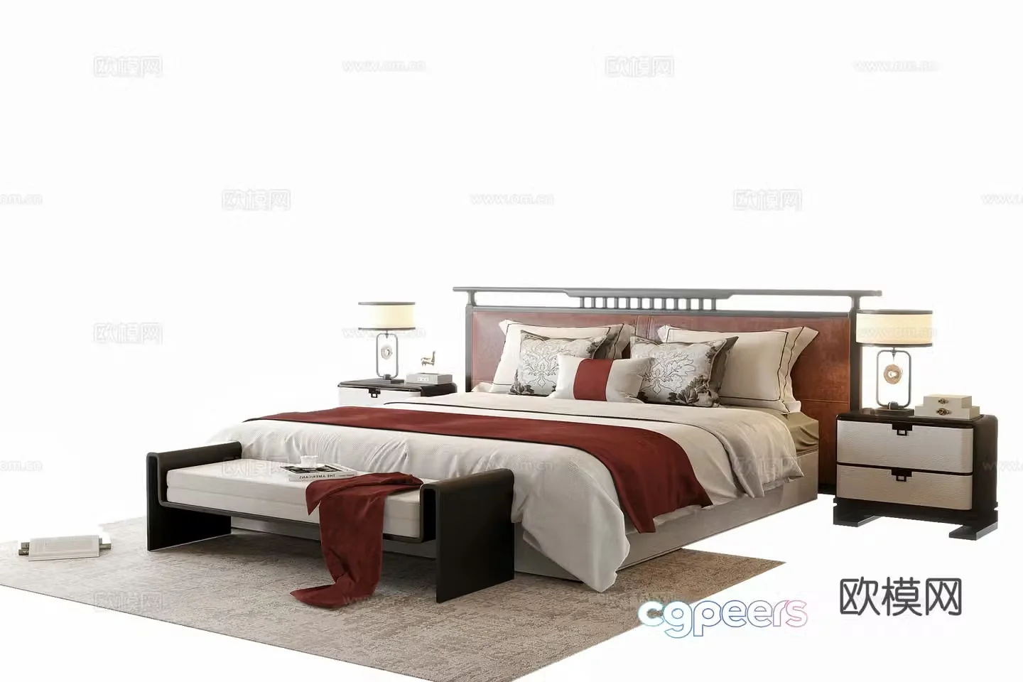 New Chinese style double bed 3D model