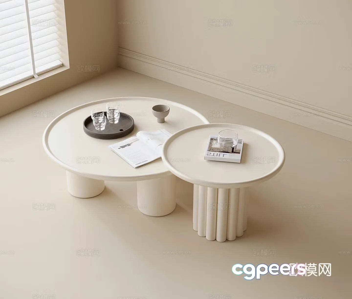 Modern double coffee table round coffee table 3d model