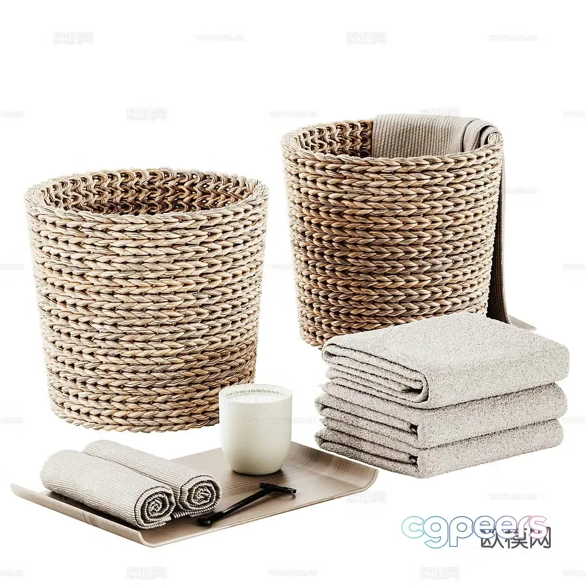 New Chinese style laundry basket storage basket wicker basket 3D model