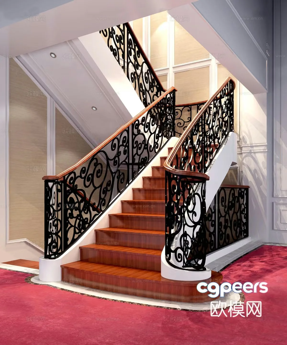 Simple European iron art stair railing 3D model