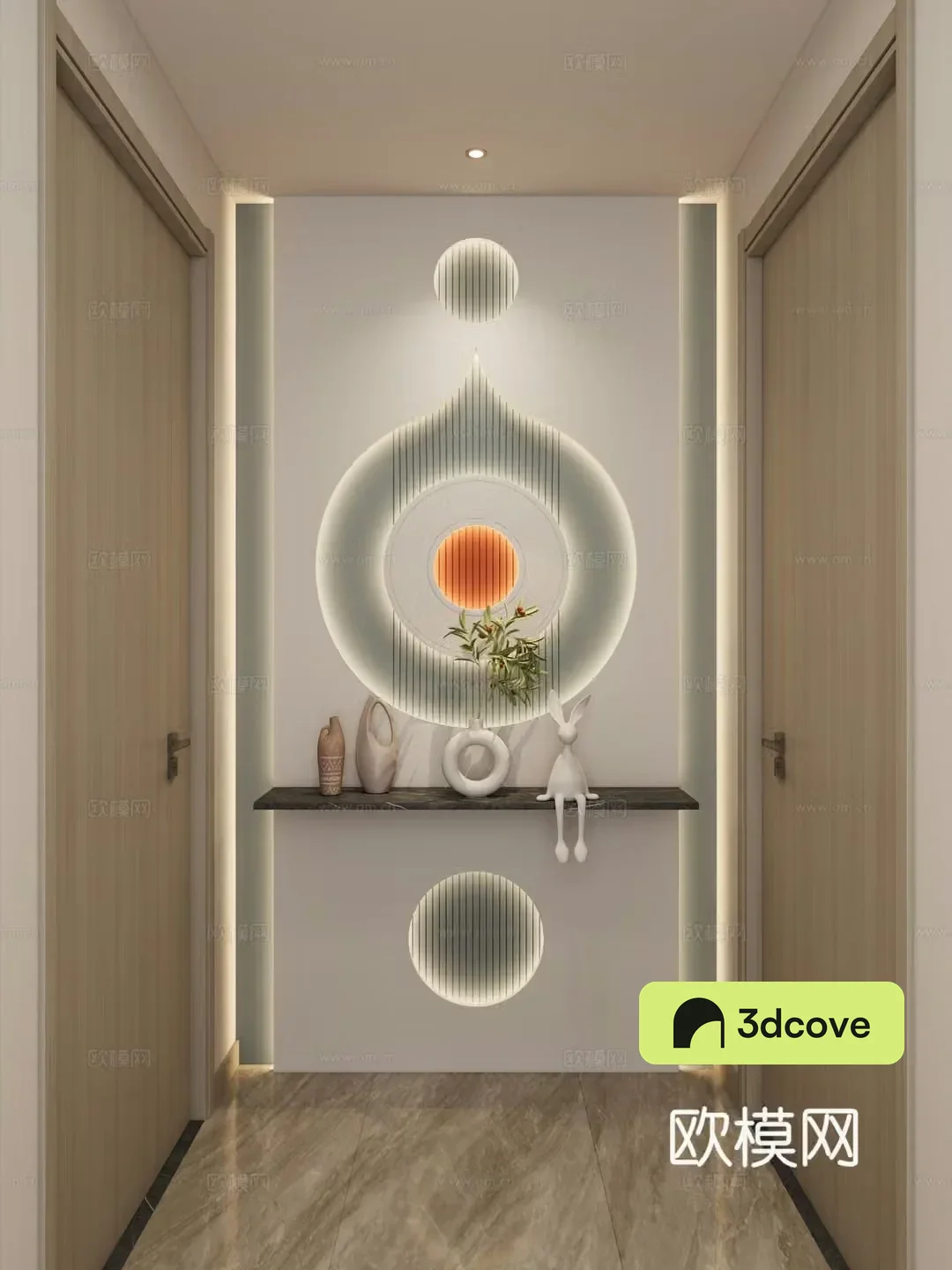 Cream Simple Style Curved Shape Hermes Orange Grating Board Corridor End View Entrance