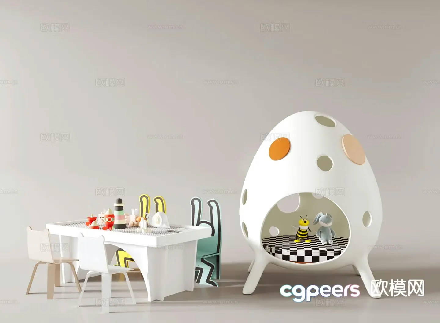 Modern children’s table and chair 3d model