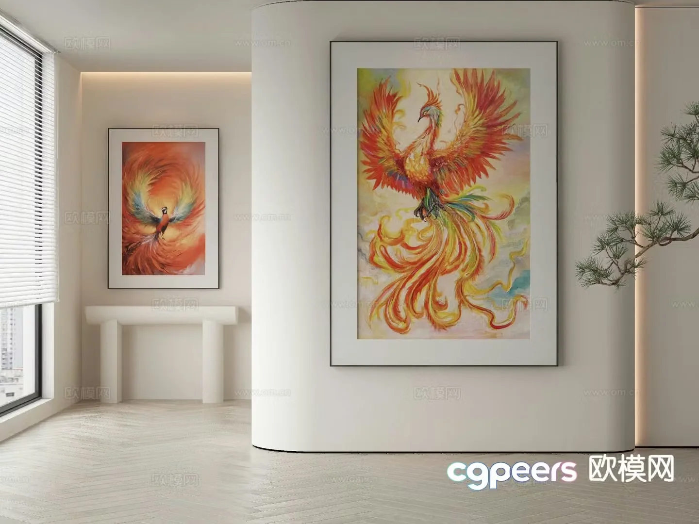 New Chinese style decorative painting Phoenix oil painting 3D model
