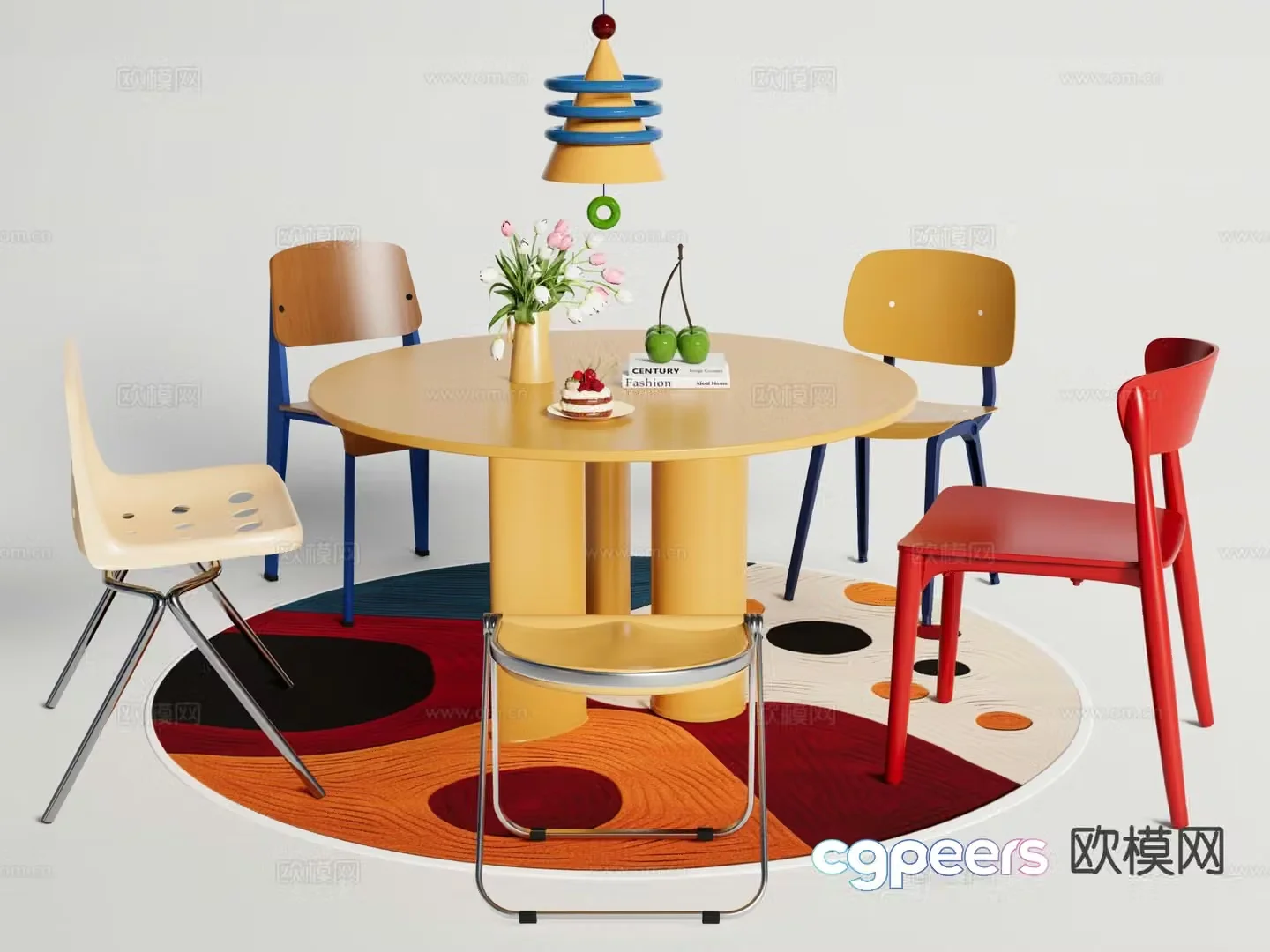 Memphis style dining table and chairs 3d model